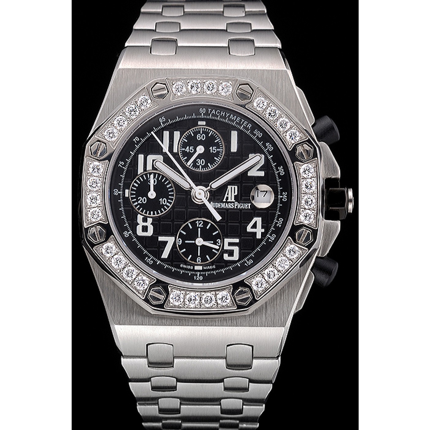 MiroTime Swiss Audemars Piguet Royal Oak Offshore Black Dial Diamond Bezel Stainless Steel Case And Bracelet 622873