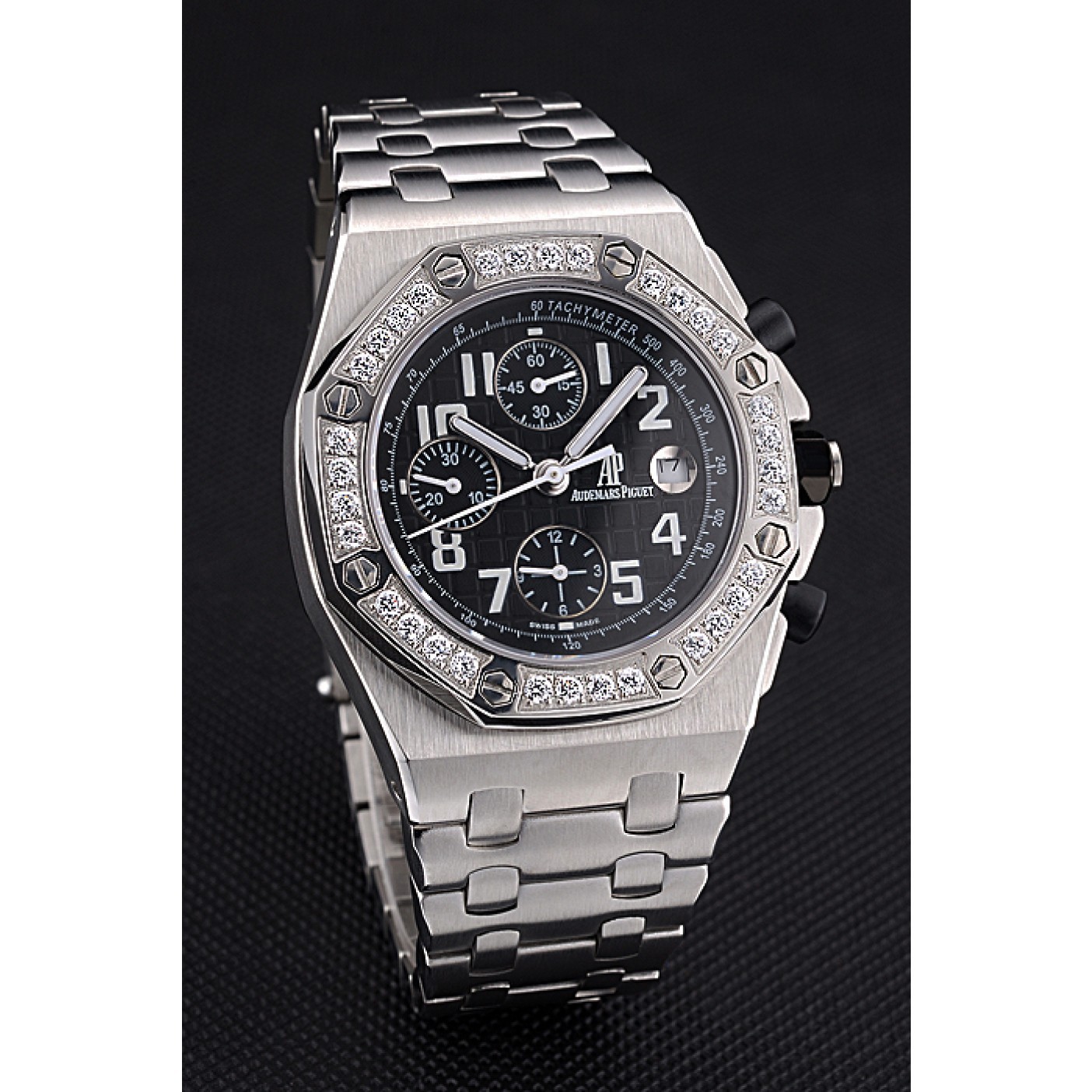 MiroTime Swiss Audemars Piguet Royal Oak Offshore Black Dial Diamond Bezel Stainless Steel Case And Bracelet 622873