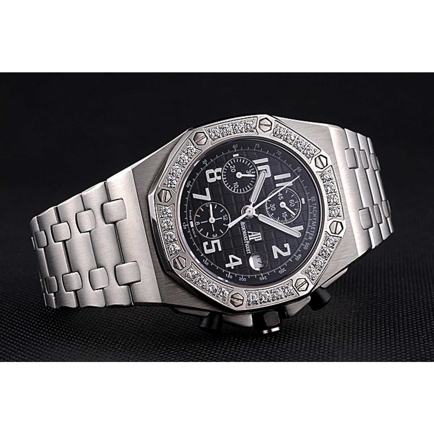 MiroTime Swiss Audemars Piguet Royal Oak Offshore Black Dial Diamond Bezel Stainless Steel Case And Bracelet 622873