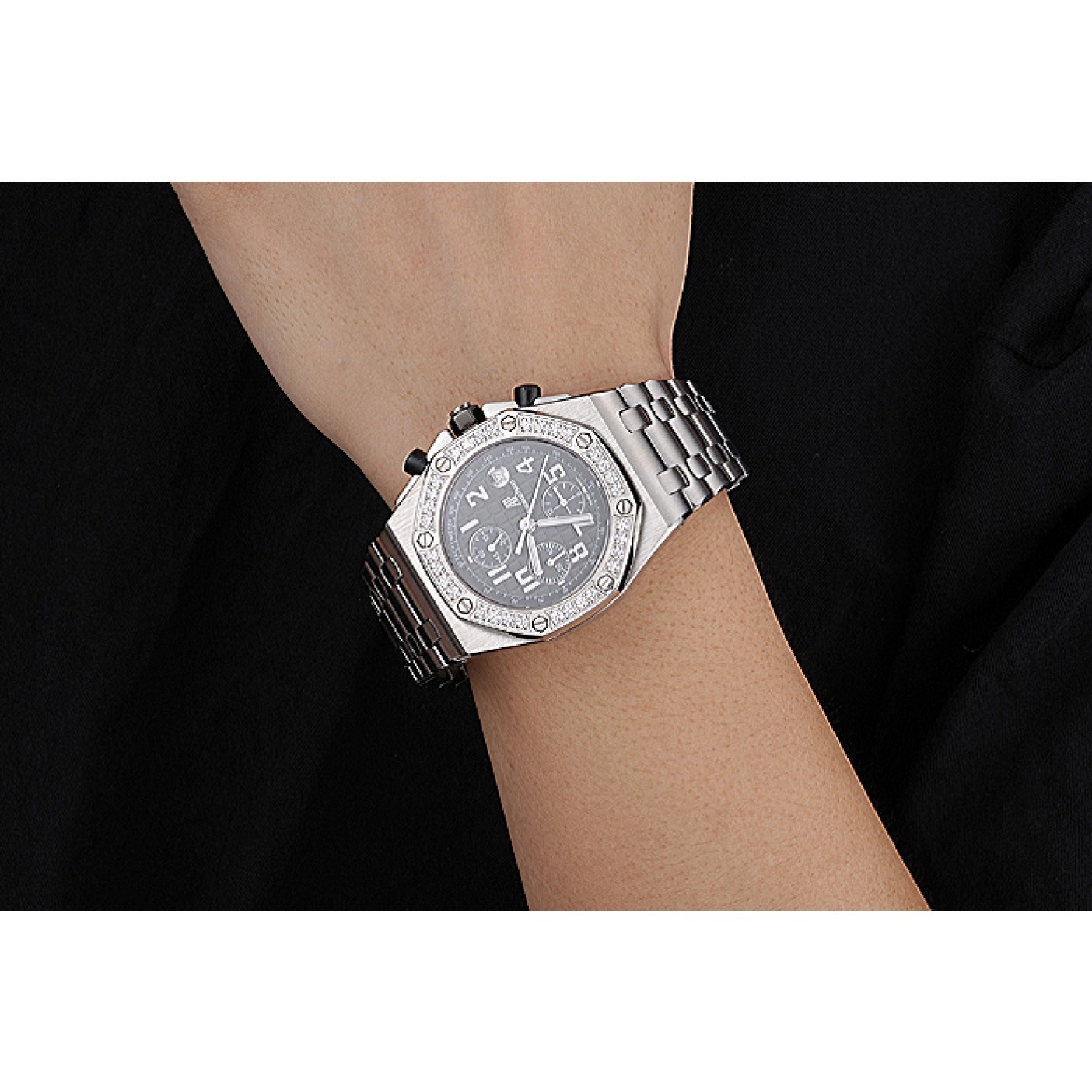 MiroTime Swiss Audemars Piguet Royal Oak Offshore Black Dial Diamond Bezel Stainless Steel Case And Bracelet 622873