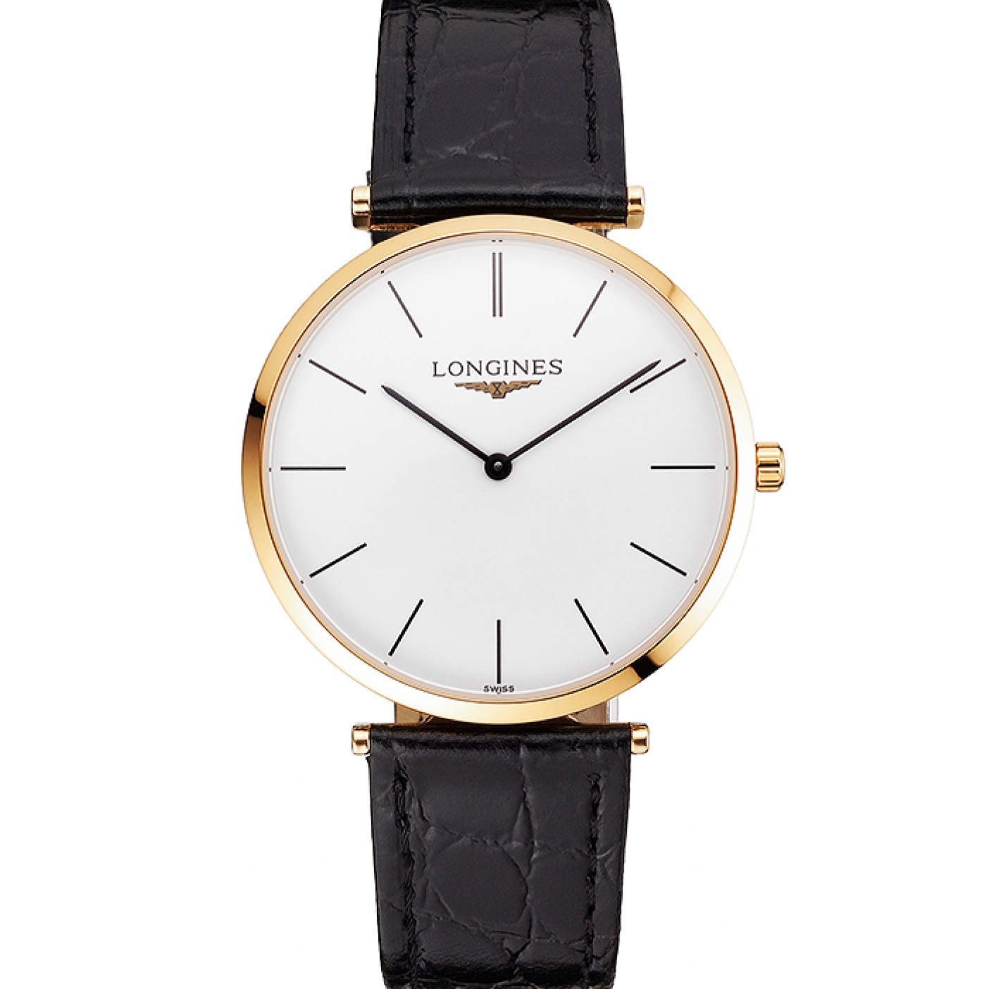 MiroTime Swiss Longines Grande Classique White Dial Gold Case Black Leather Strap