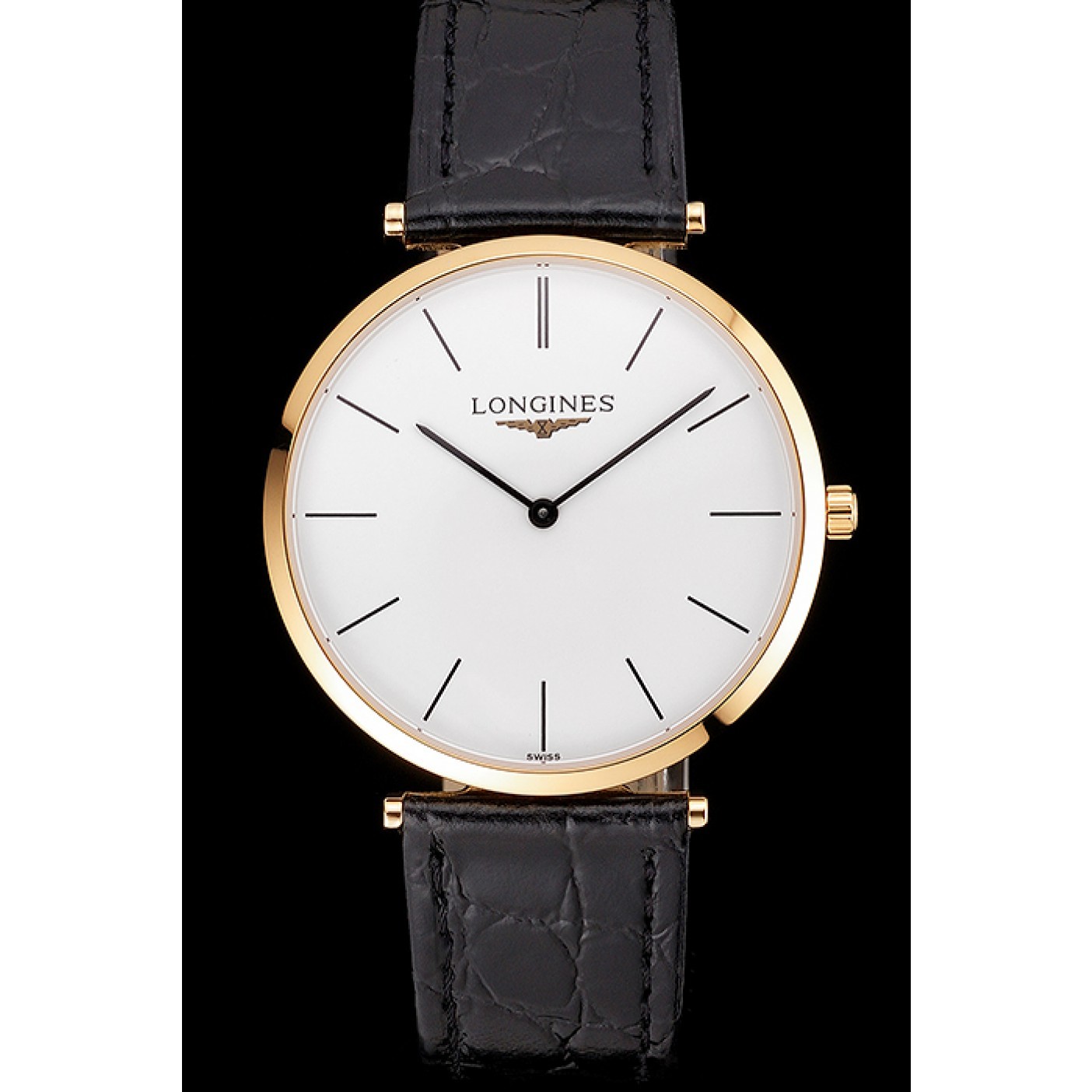 MiroTime Swiss Longines Grande Classique White Dial Gold Case Black Leather Strap