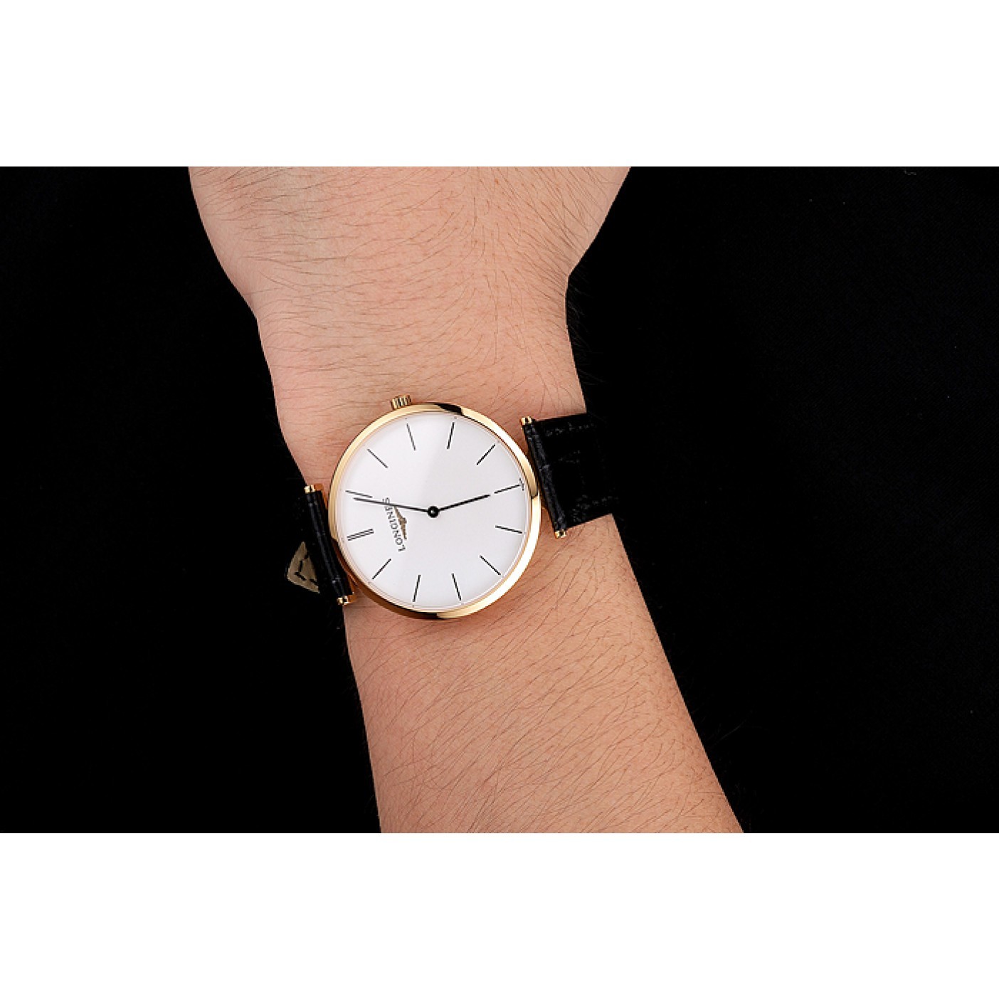MiroTime Swiss Longines Grande Classique White Dial Gold Case Black Leather Strap