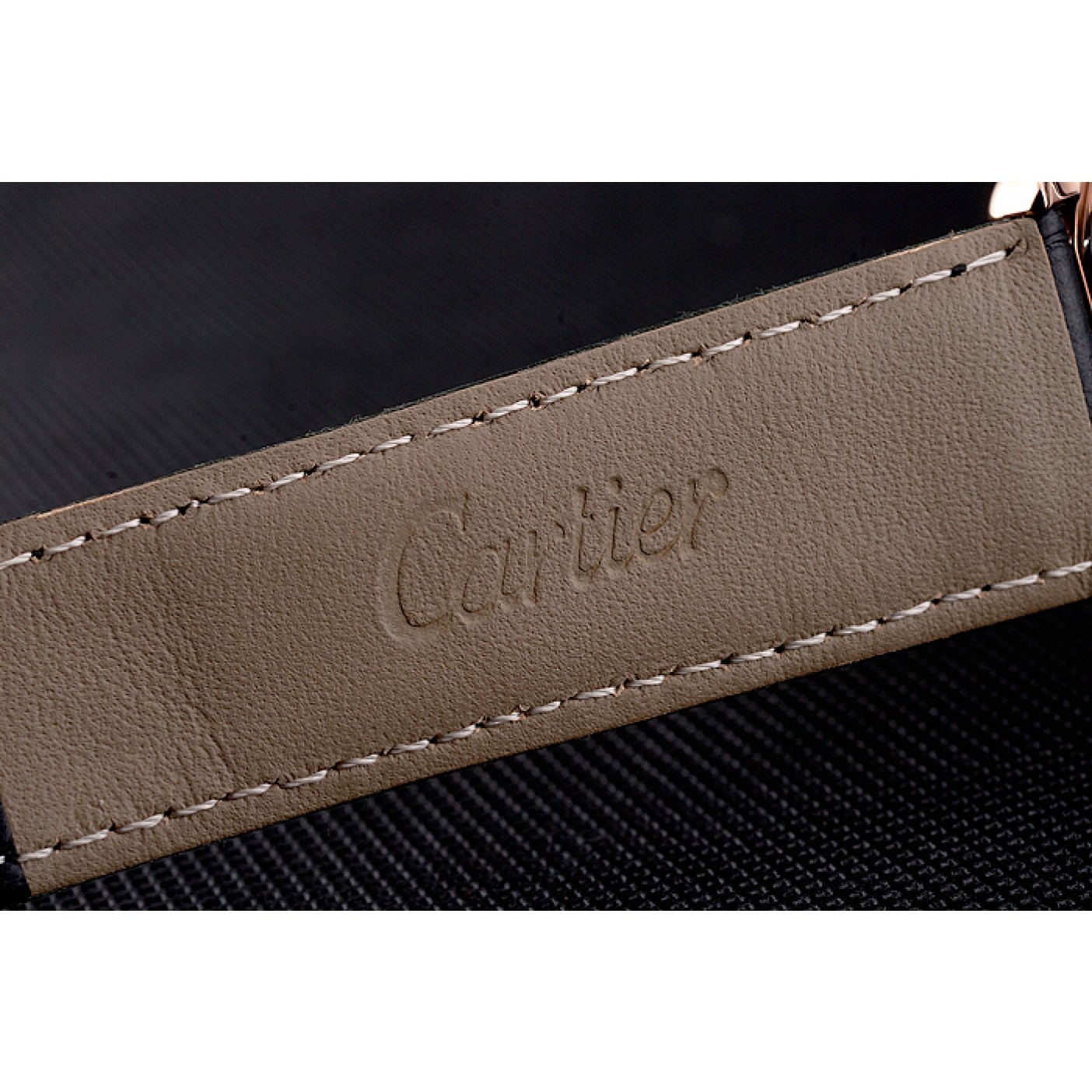 MiroTime Cartier Ronde Louis Cartier Black Dial Gold Case Diamond Bezel Black Leather Strap