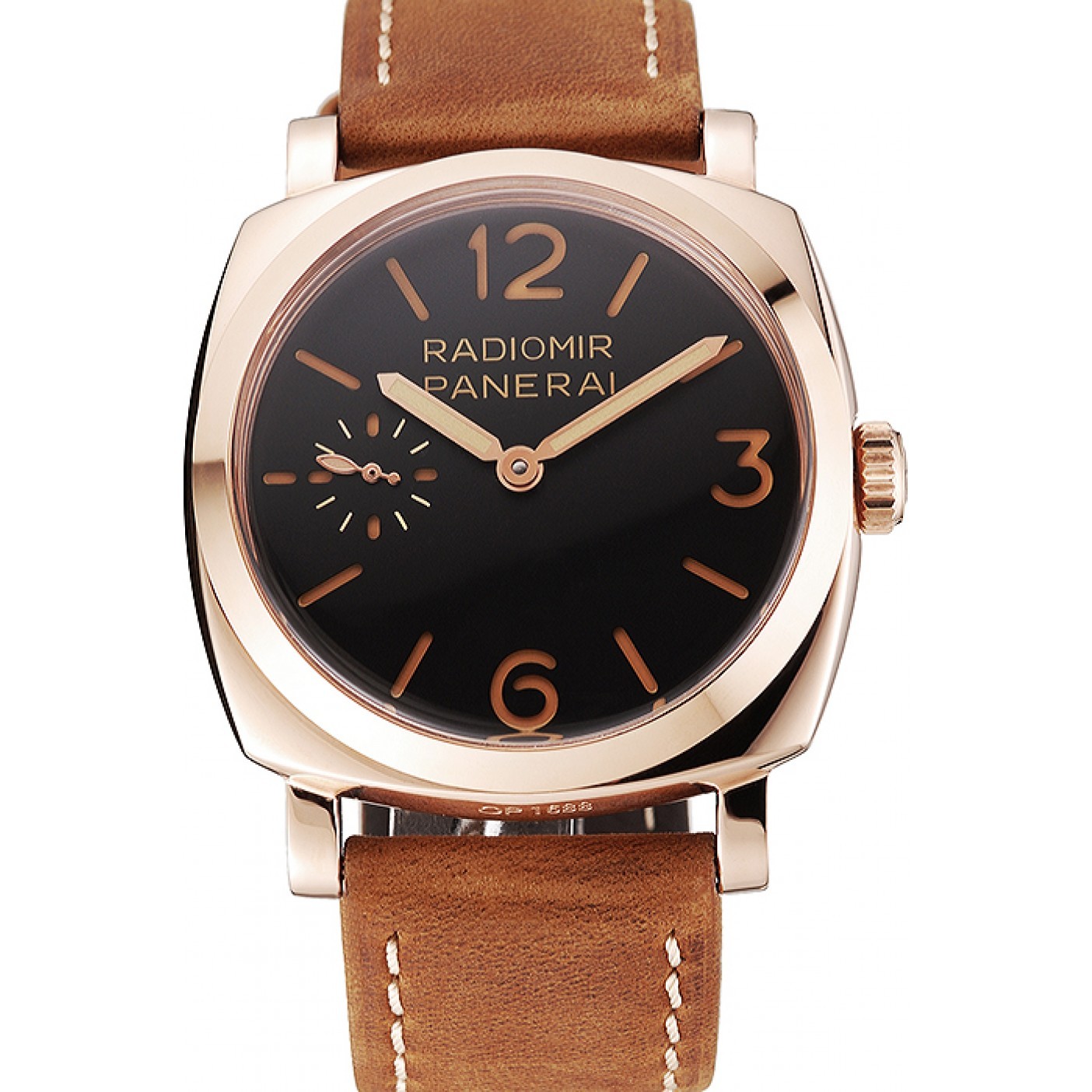MiroTime Swiss Panerai Radiomir 1940 Black Dial Rose Gold Case Brown Suede Leather Strap 1453844