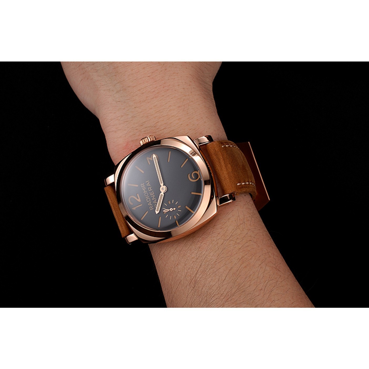MiroTime Swiss Panerai Radiomir 1940 Black Dial Rose Gold Case Brown Suede Leather Strap 1453844