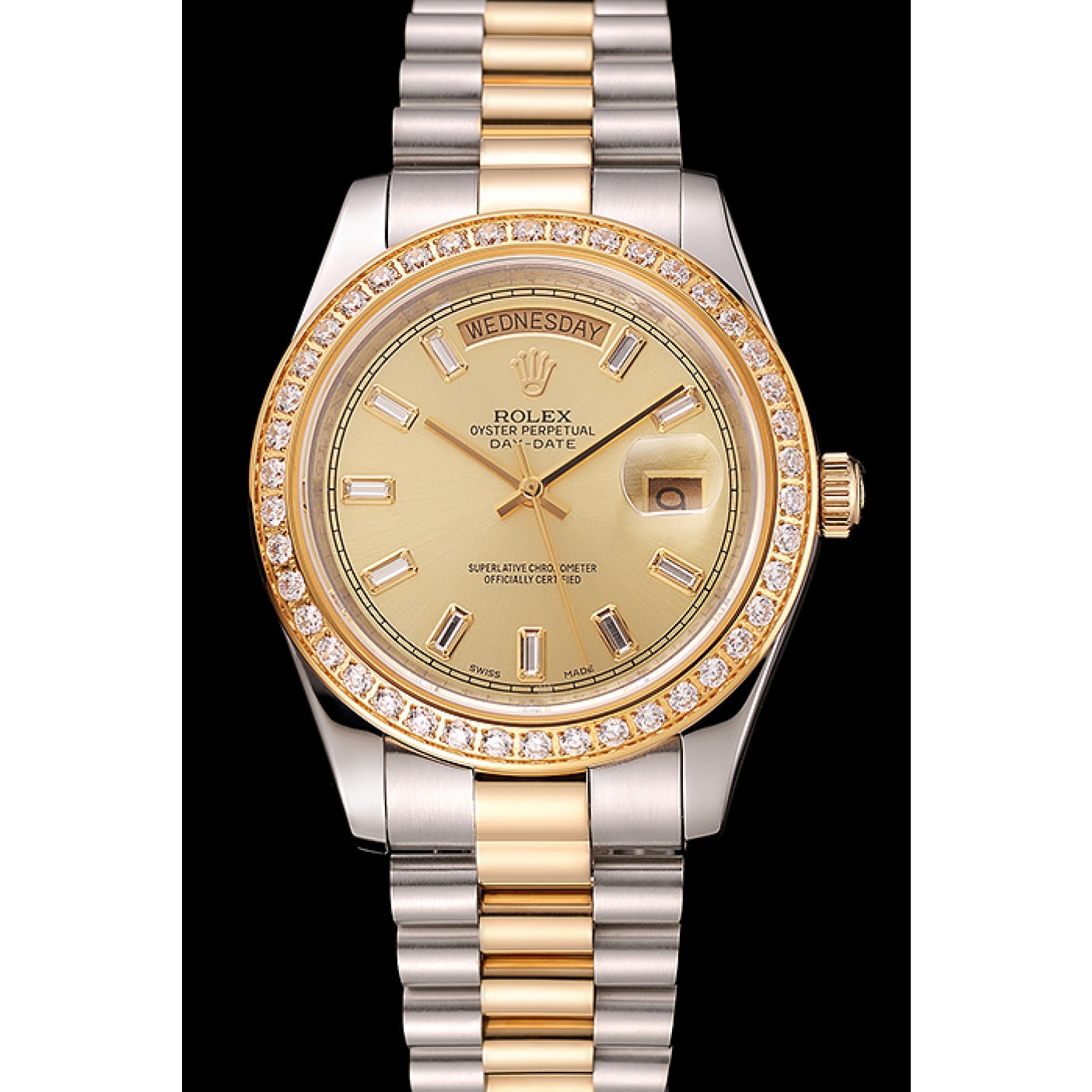MiroTime Swiss Rolex Day-Date Champagne Dial Diamond Bezel Two Tone Bracelet 1454103