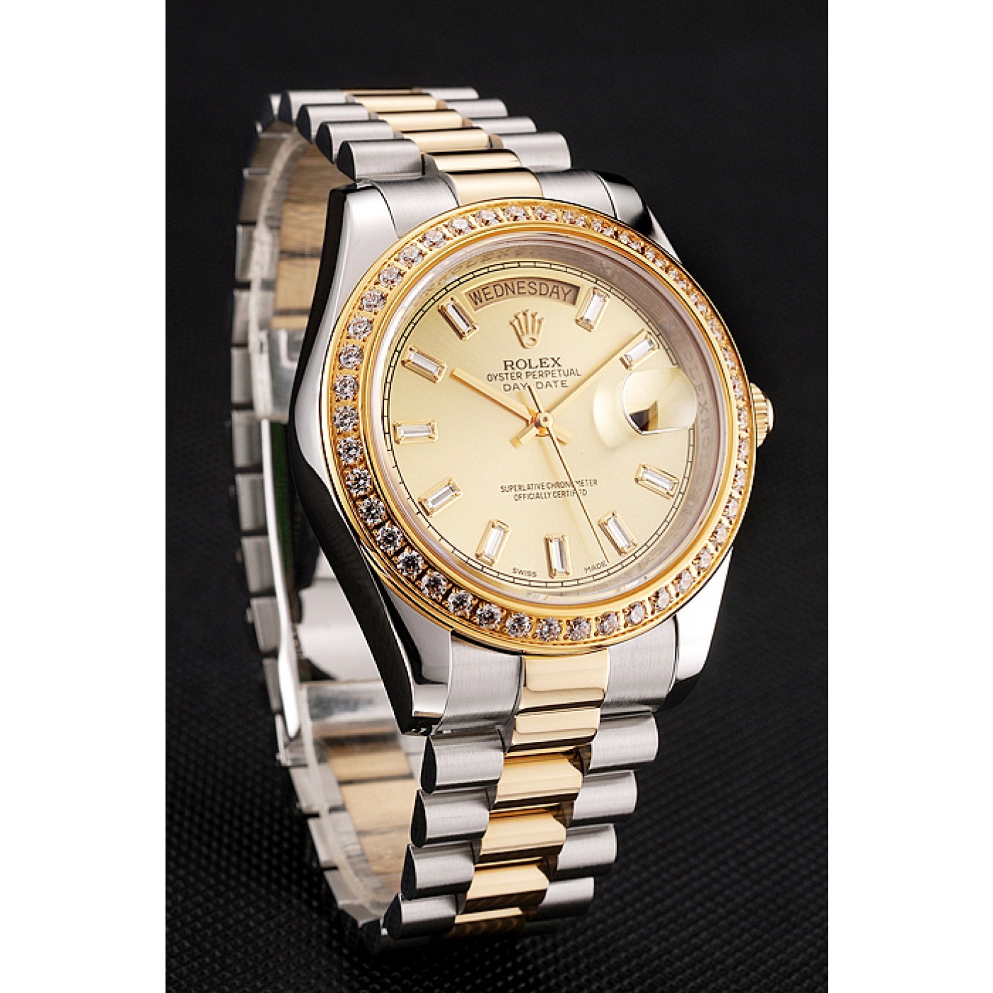 MiroTime Swiss Rolex Day-Date Champagne Dial Diamond Bezel Two Tone Bracelet 1454103