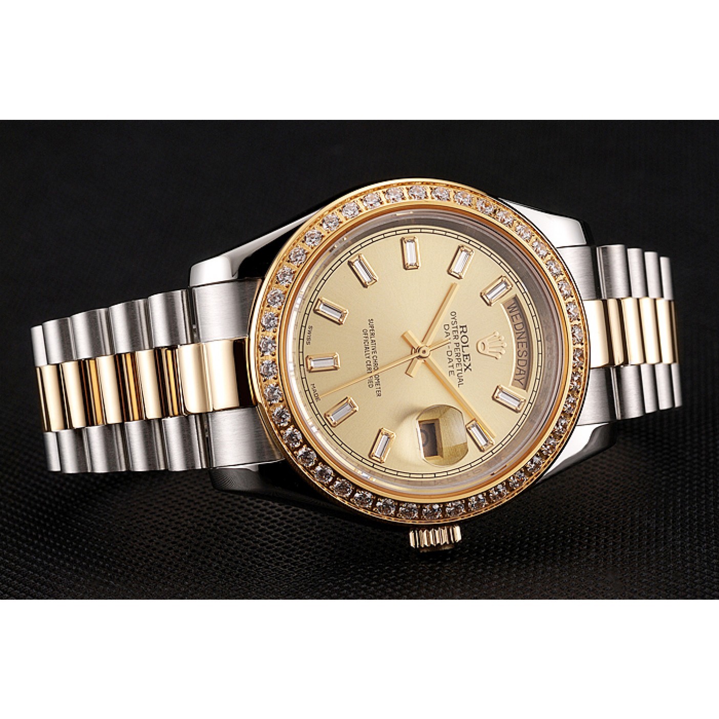 MiroTime Swiss Rolex Day-Date Champagne Dial Diamond Bezel Two Tone Bracelet 1454103