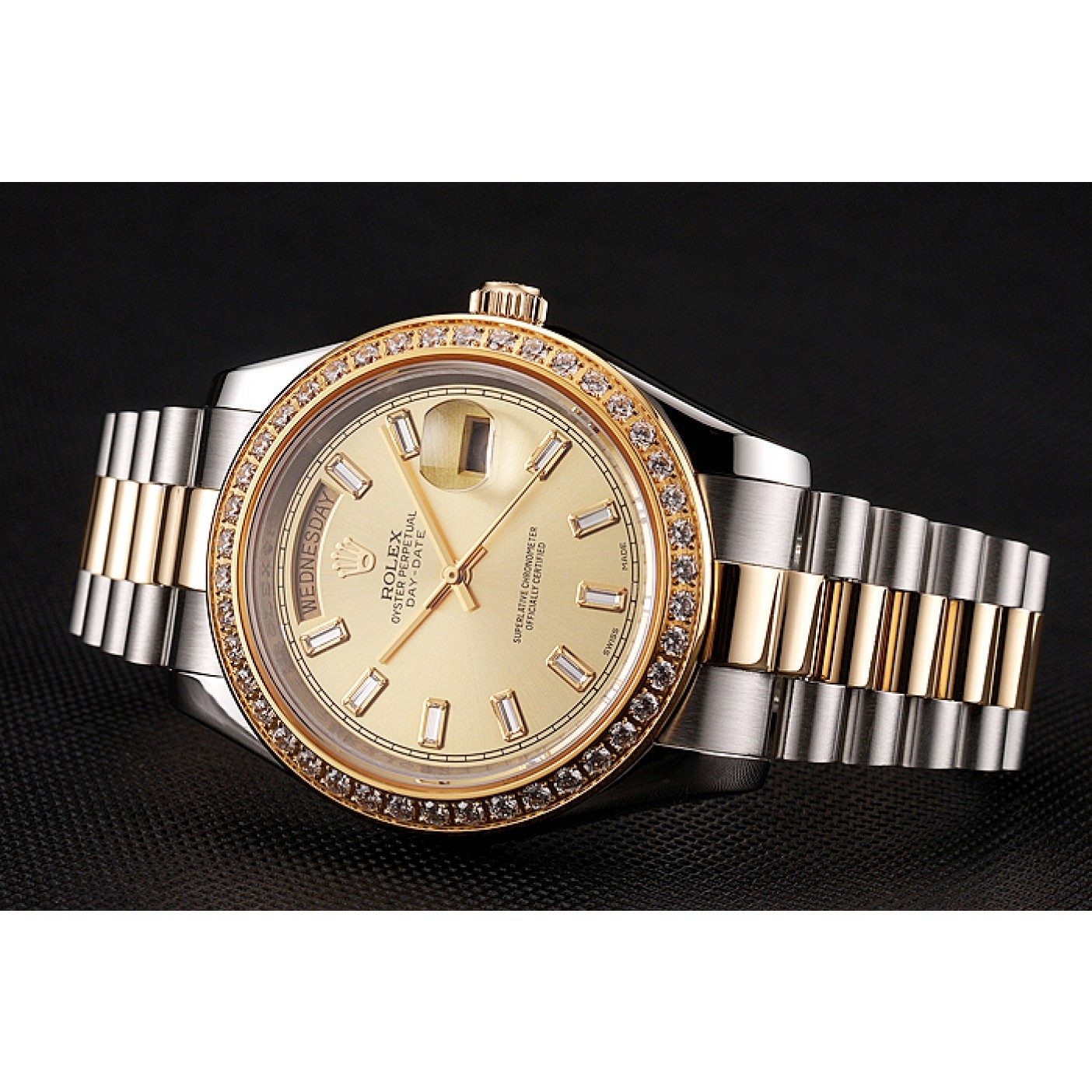 MiroTime Swiss Rolex Day-Date Champagne Dial Diamond Bezel Two Tone Bracelet 1454103