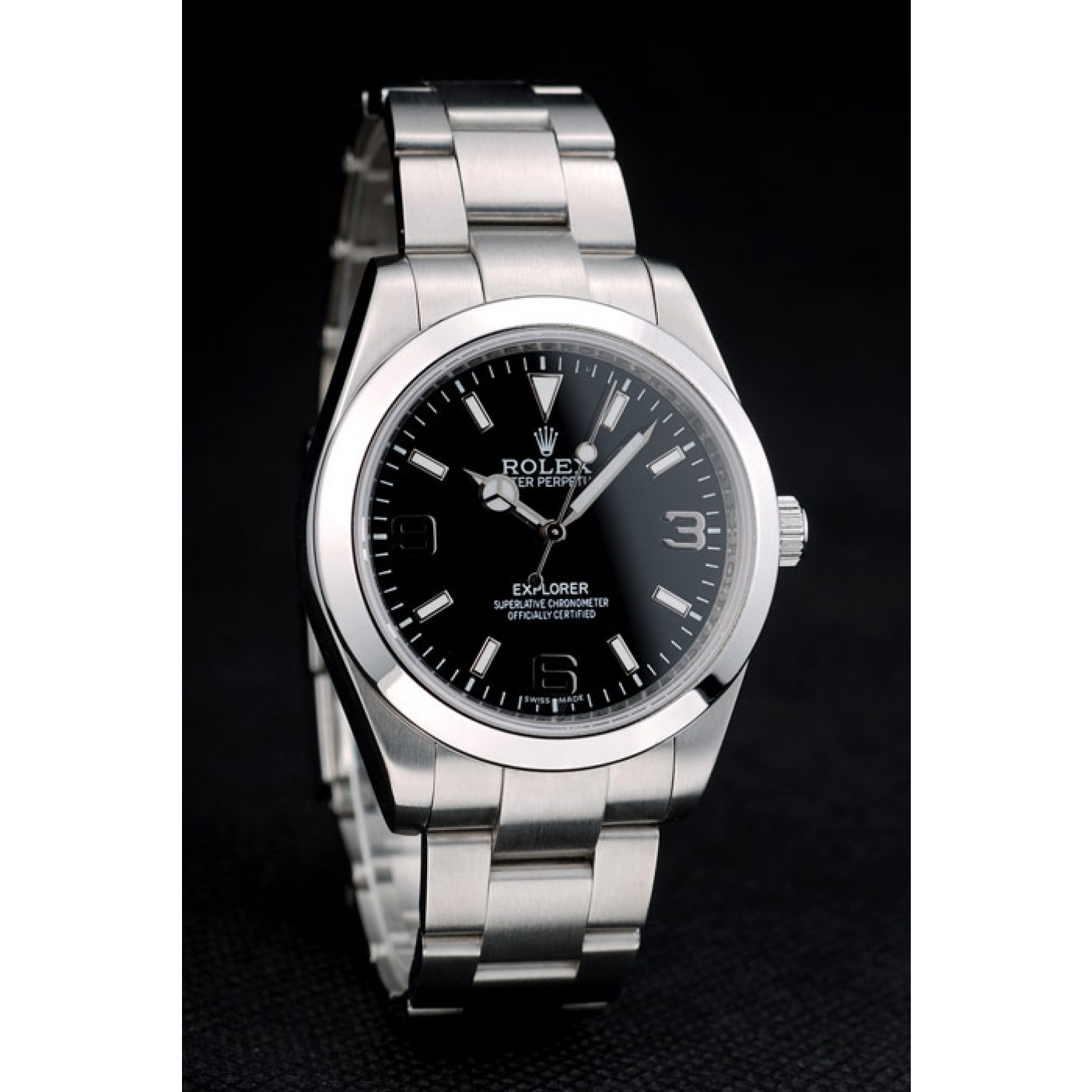 MiroTime Rolex Swiss Explorer Stainless Steel Bezel Black Dial 42002