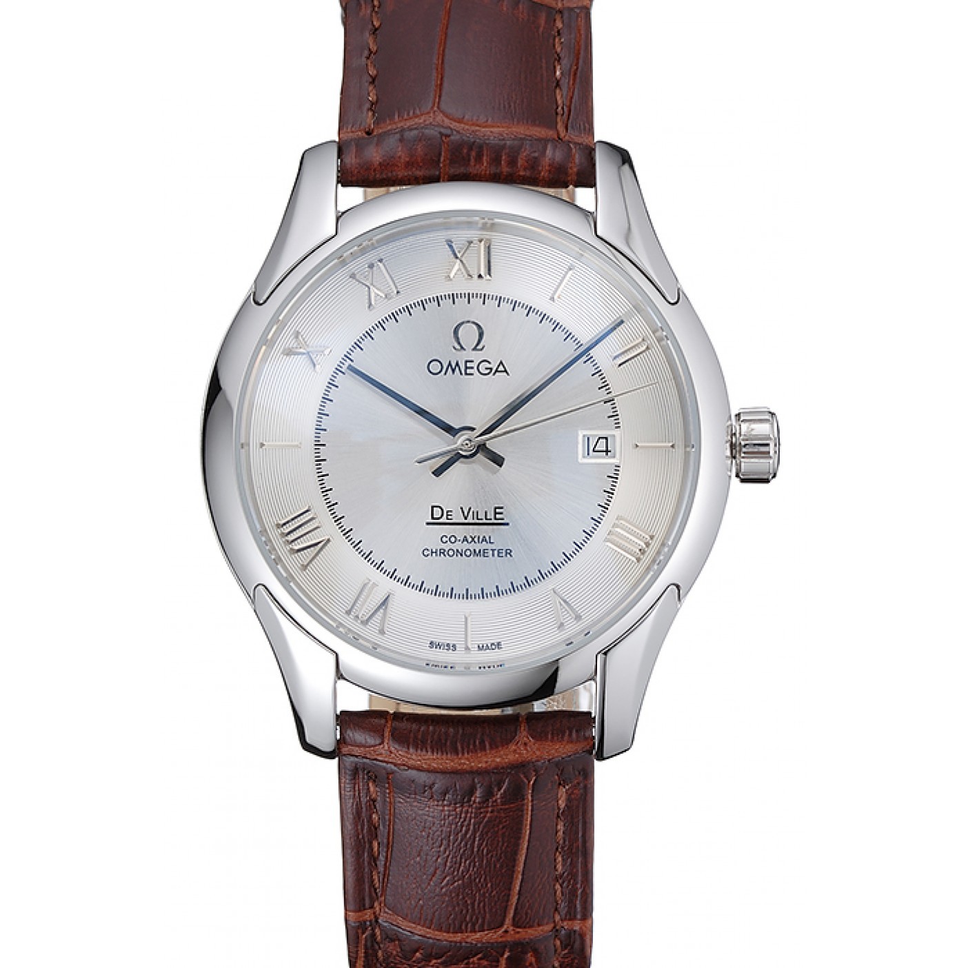 MiroTime Omega DeVille Silver Dial Stainless Steel Case Brown Leather Strap 622830