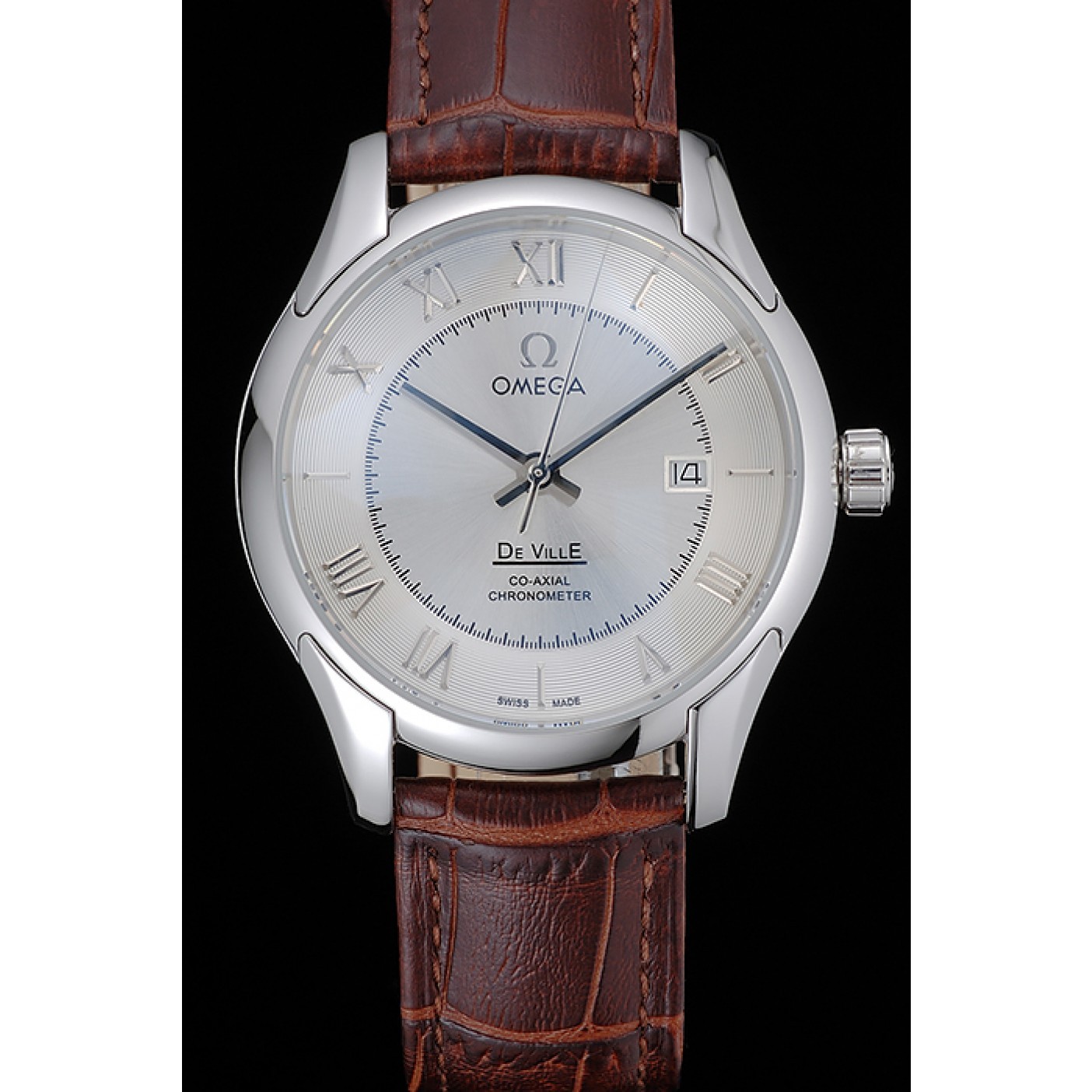 MiroTime Omega DeVille Silver Dial Stainless Steel Case Brown Leather Strap 622830