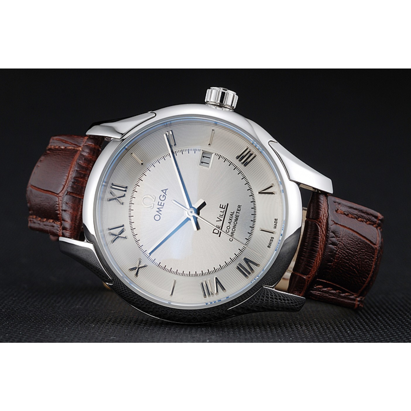 MiroTime Omega DeVille Silver Dial Stainless Steel Case Brown Leather Strap 622830
