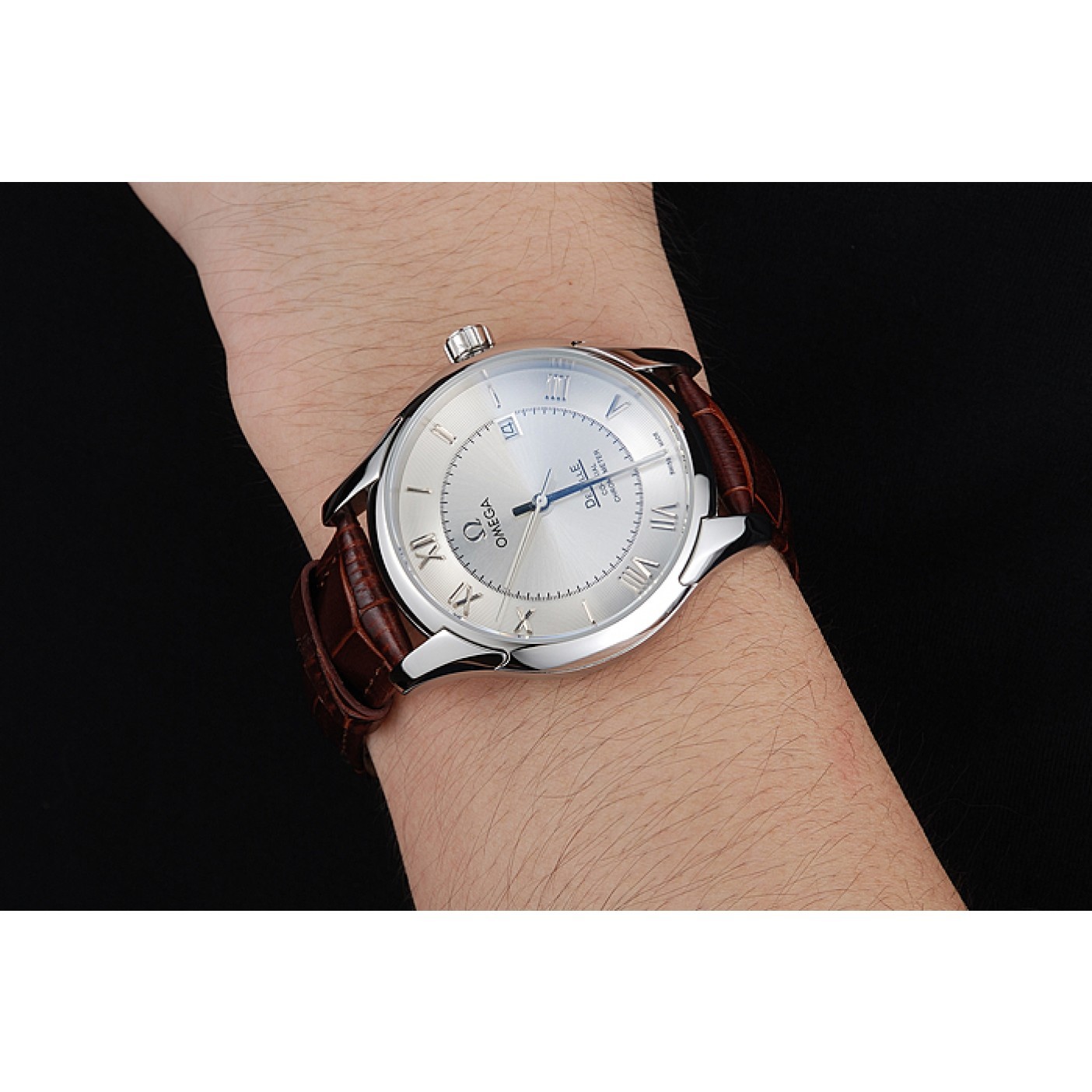 MiroTime Omega DeVille Silver Dial Stainless Steel Case Brown Leather Strap 622830