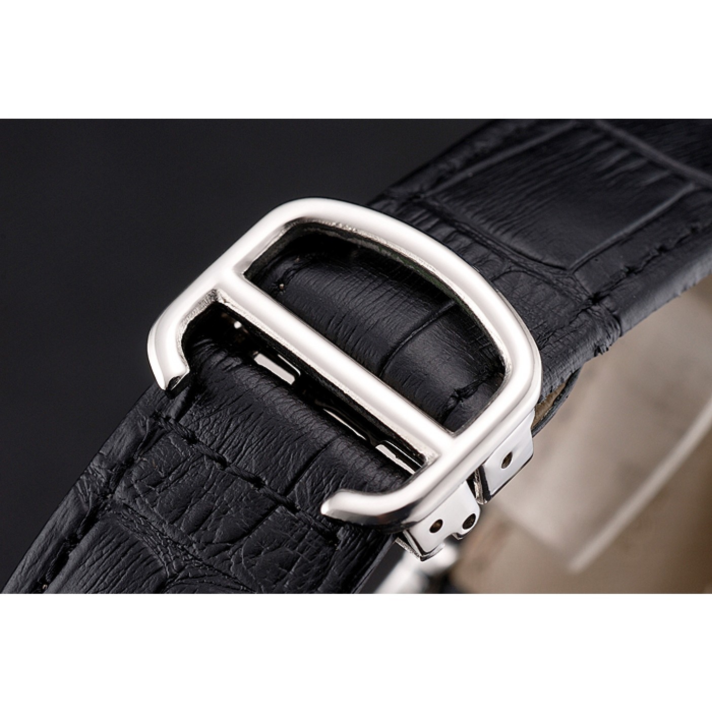 MiroTime Swiss Cartier Ballon Bleu GMT Silver Dial Stainless Steel Case Black Leather Strap