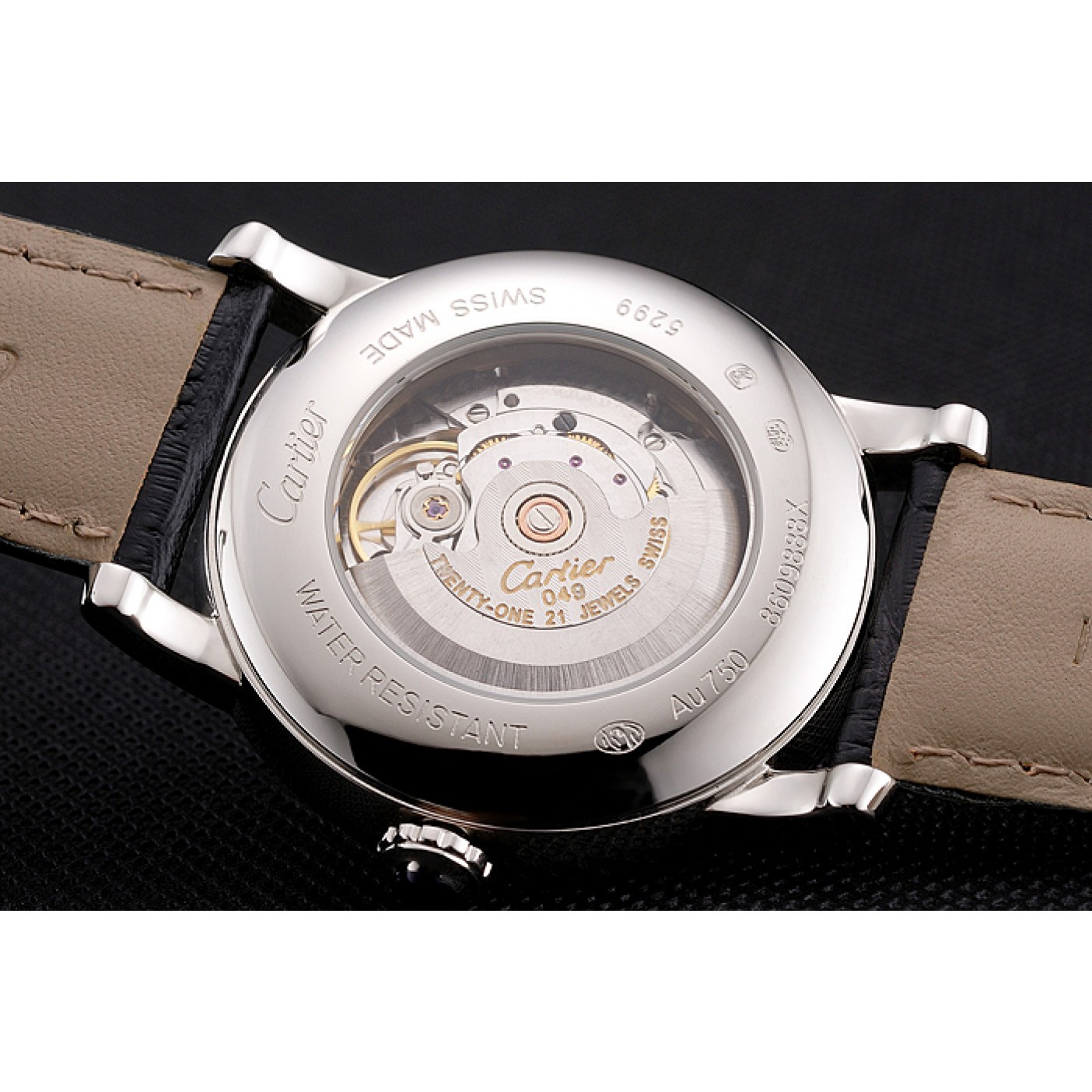 MiroTime Swiss Cartier Ballon Bleu GMT Silver Dial Stainless Steel Case Black Leather Strap