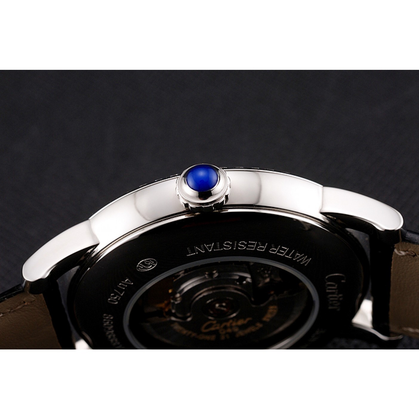 MiroTime Swiss Cartier Ballon Bleu GMT Silver Dial Stainless Steel Case Black Leather Strap
