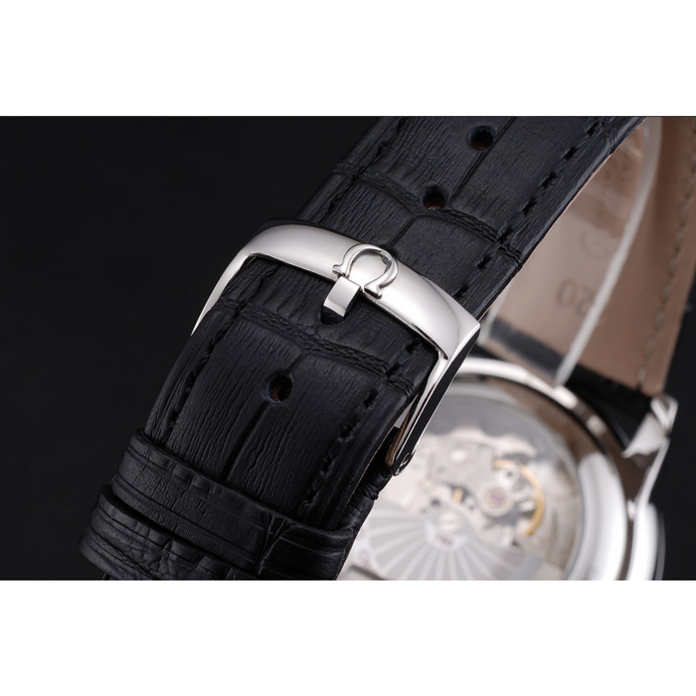 MiroTime Omega De Ville Prstige Co-Axial White Dial Silver Case Black Leather Strap Roman Numeral