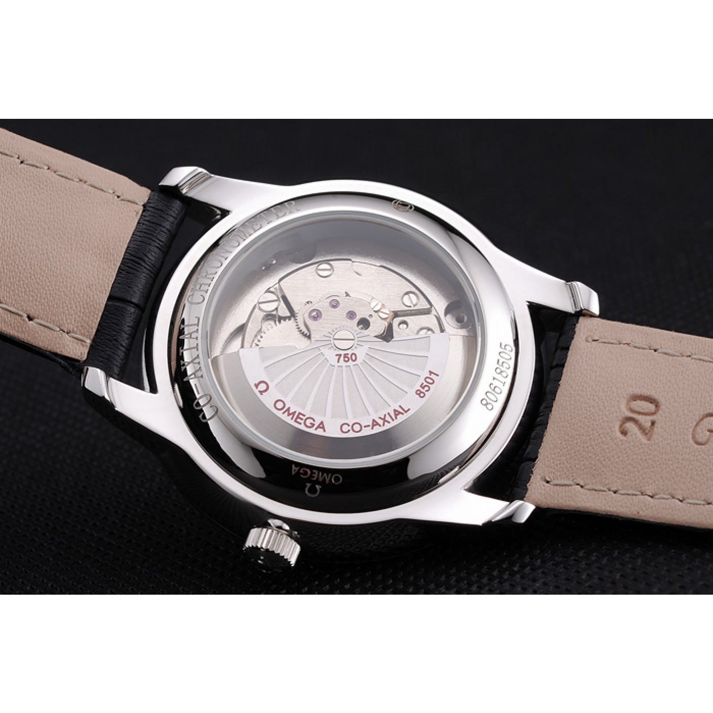 MiroTime Omega De Ville Prstige Co-Axial White Dial Silver Case Black Leather Strap Roman Numeral