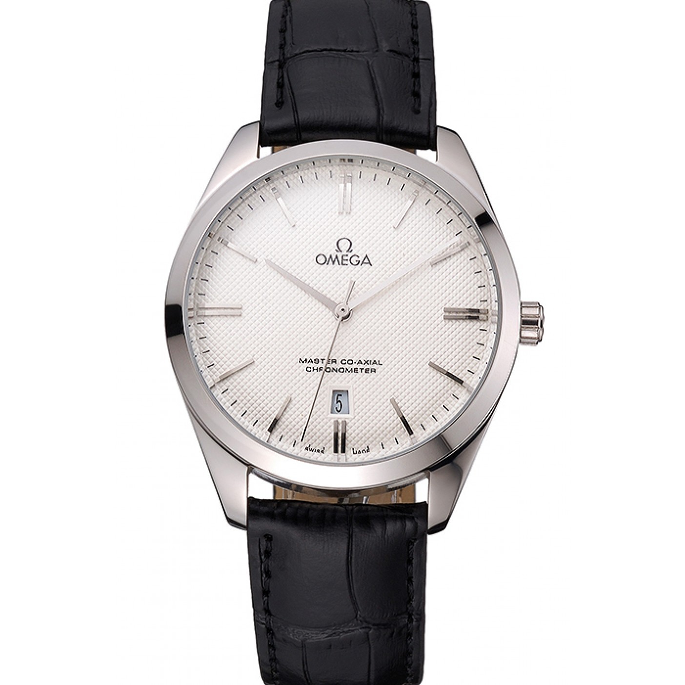 MiroTime Omega Tresor Master Co-Axial White Dial Stainless Steel Case Black Leather Strap