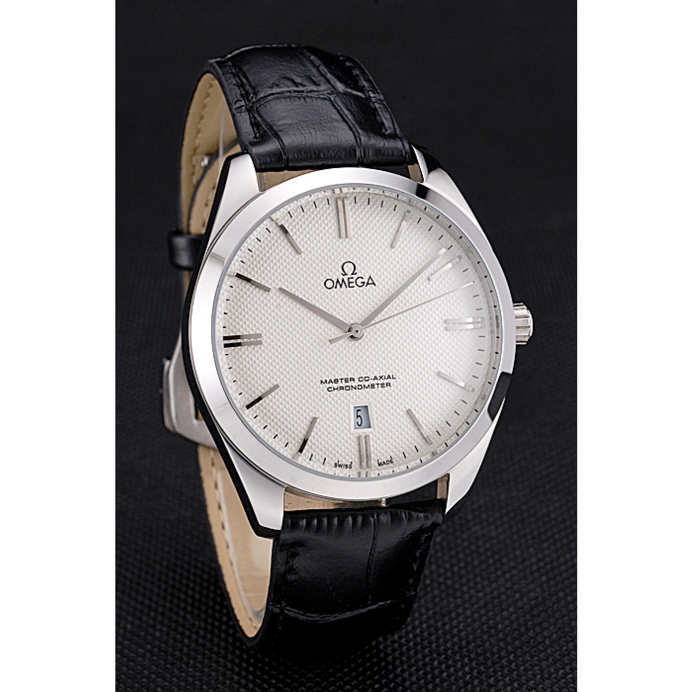 MiroTime Omega Tresor Master Co-Axial White Dial Stainless Steel Case Black Leather Strap