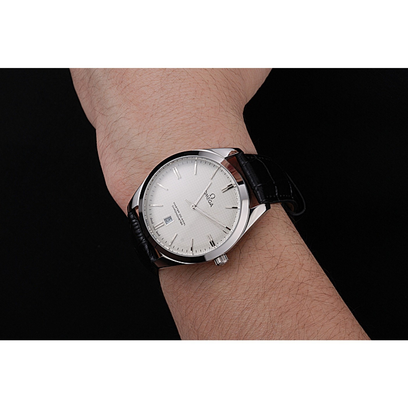 MiroTime Omega Tresor Master Co-Axial White Dial Stainless Steel Case Black Leather Strap