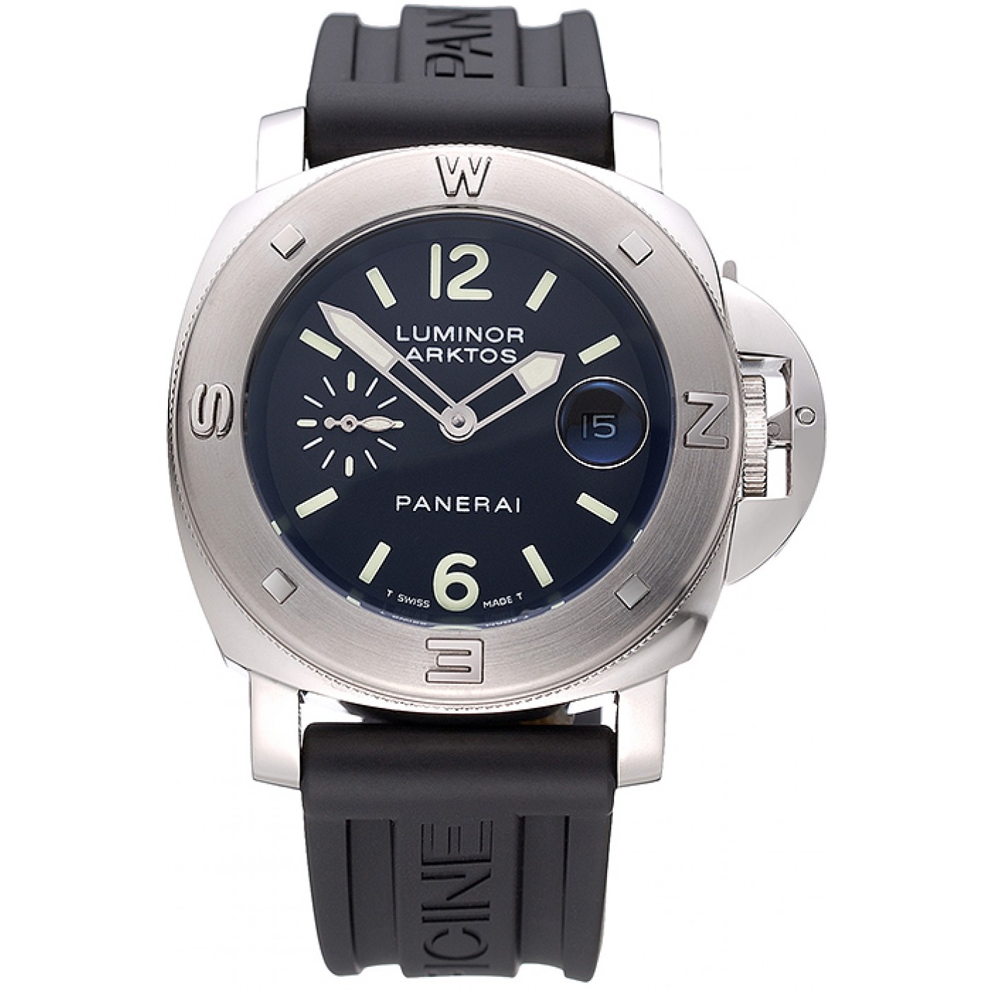 MiroTime Panerai Luminor Brushed Stainless Steel Case Black Dial Black Rubber Strap 98165