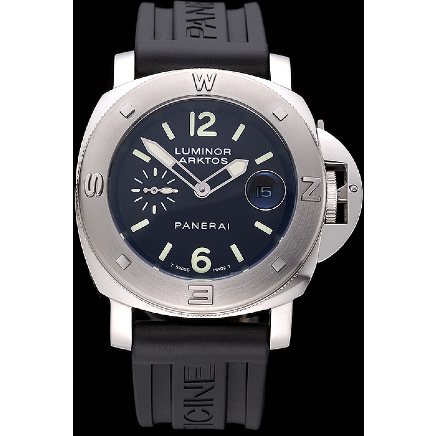 MiroTime Panerai Luminor Brushed Stainless Steel Case Black Dial Black Rubber Strap 98165