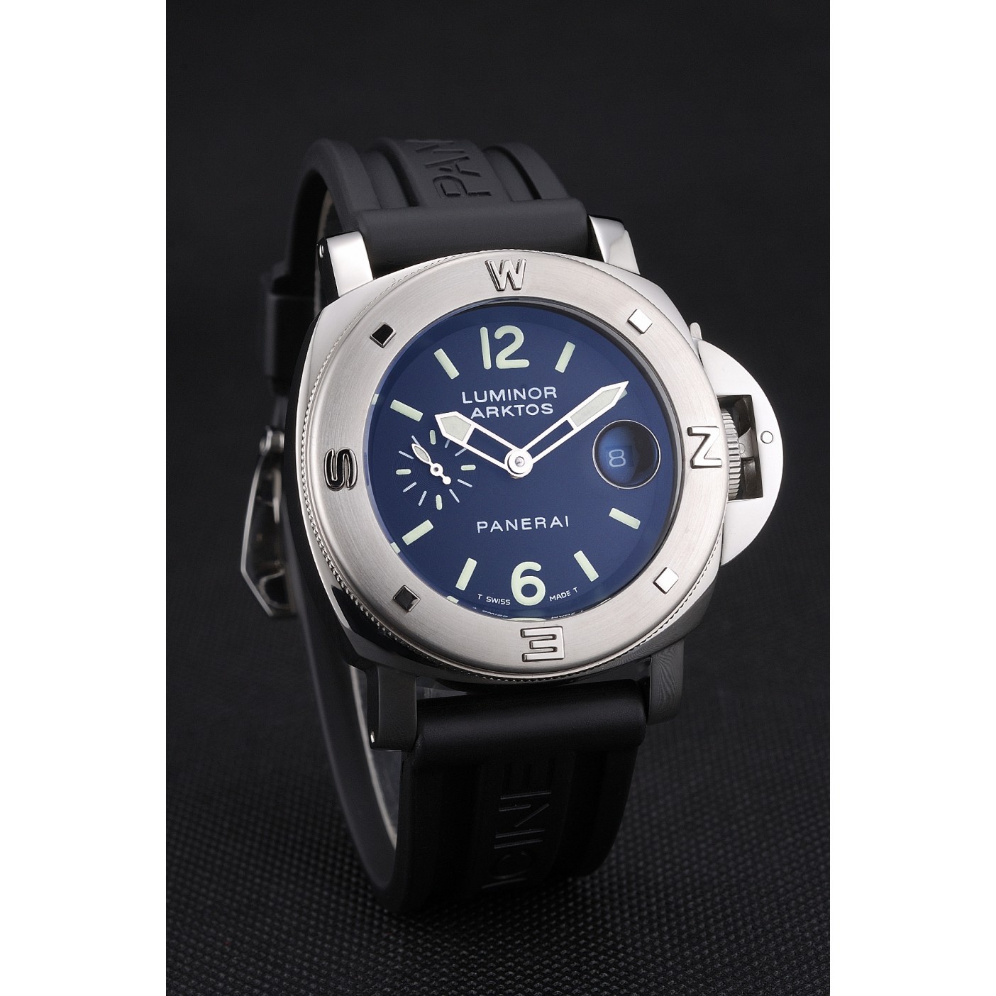 MiroTime Panerai Luminor Brushed Stainless Steel Case Black Dial Black Rubber Strap 98165