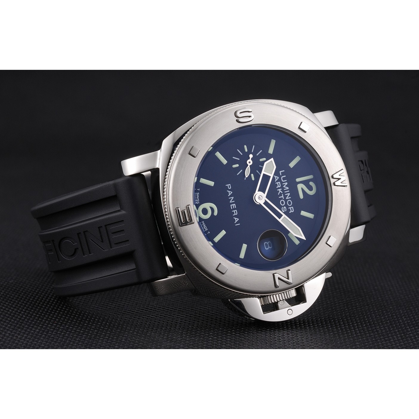 MiroTime Panerai Luminor Brushed Stainless Steel Case Black Dial Black Rubber Strap 98165
