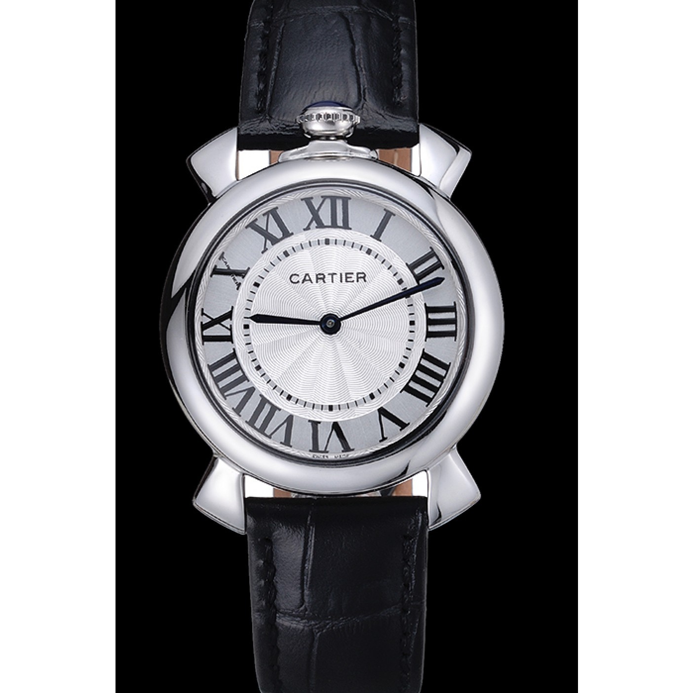 MiroTime Cartier Rotonde Blue Crown Black Leather Bracelet 621975