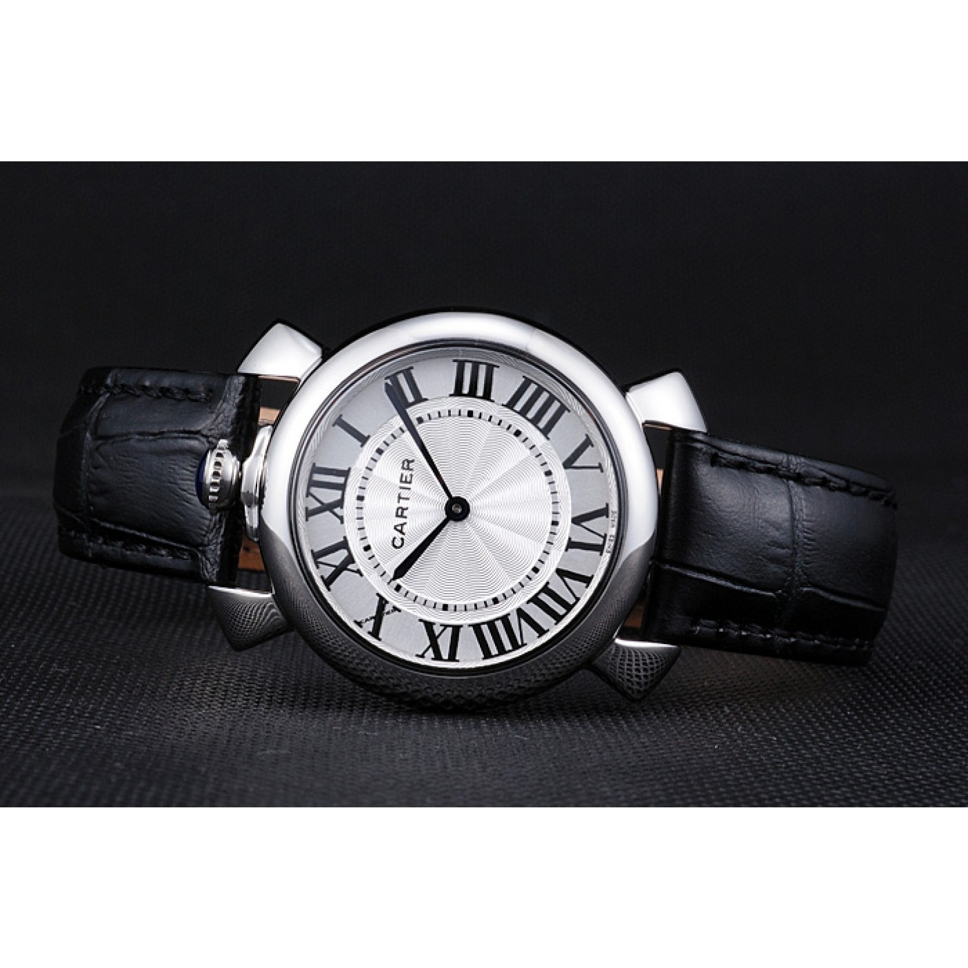 MiroTime Cartier Rotonde Blue Crown Black Leather Bracelet 621975