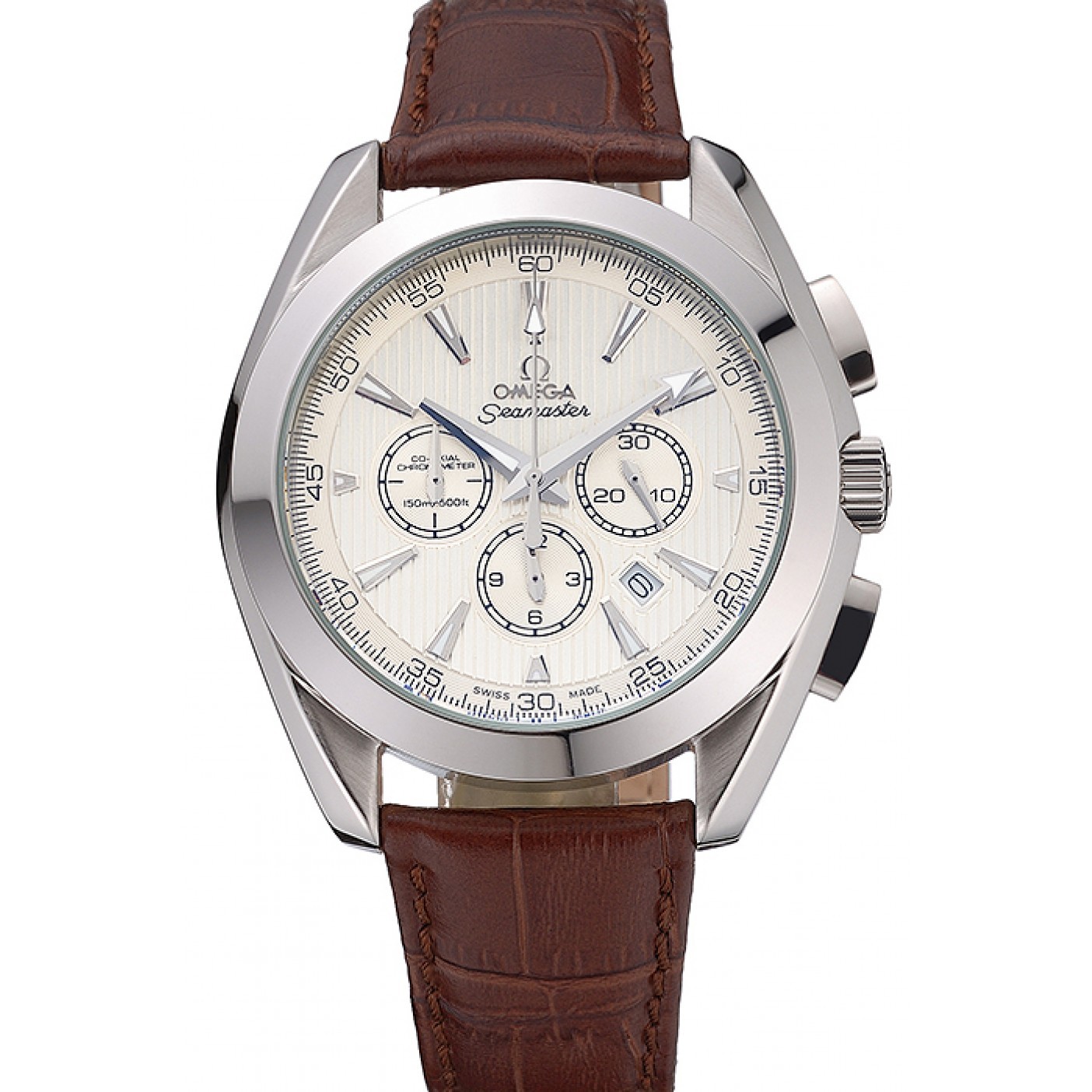 MiroTime Omega Seamaster Aqua Terra Chronograph Ivory Dial Brown Leather Bracelet 622529