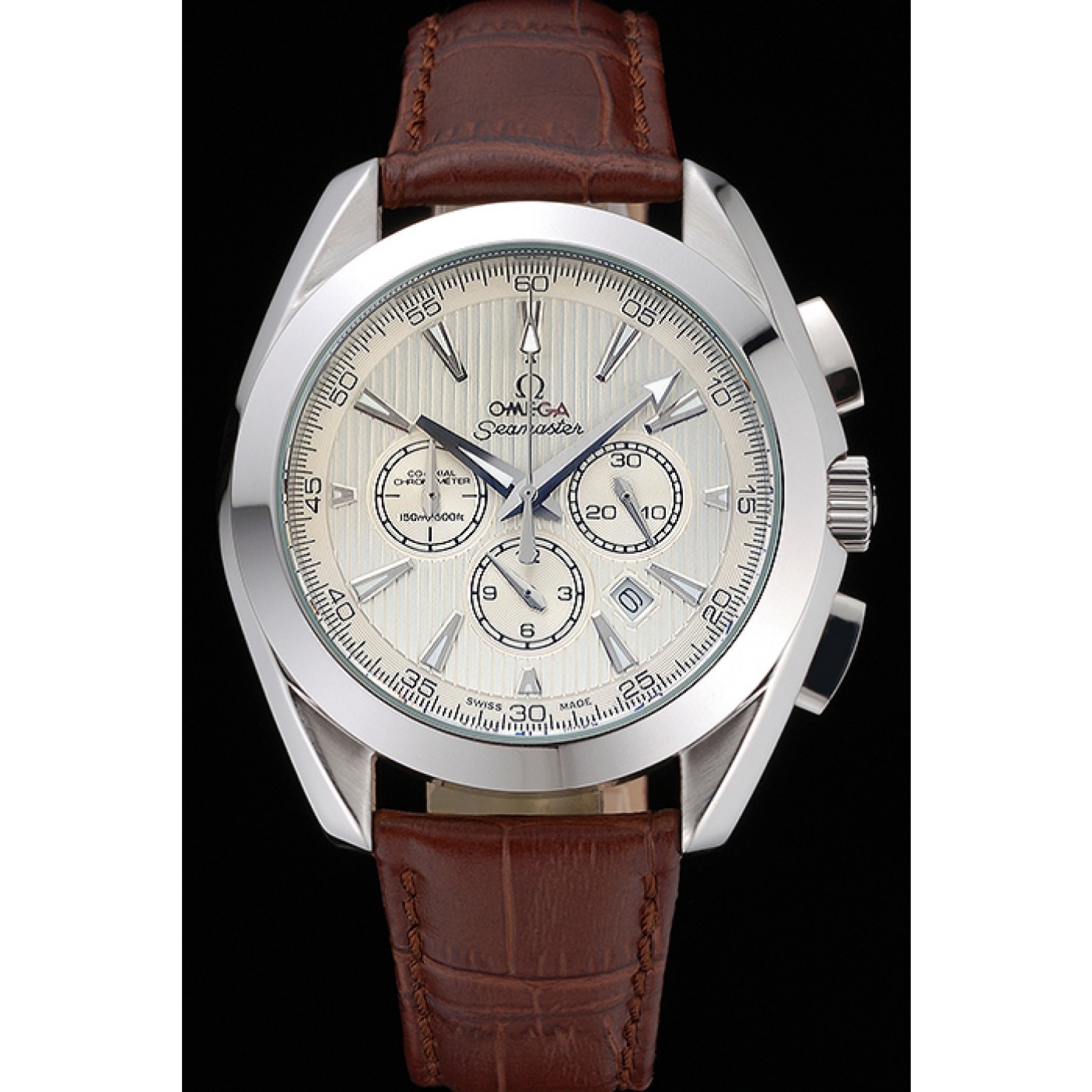 MiroTime Omega Seamaster Aqua Terra Chronograph Ivory Dial Brown Leather Bracelet 622529