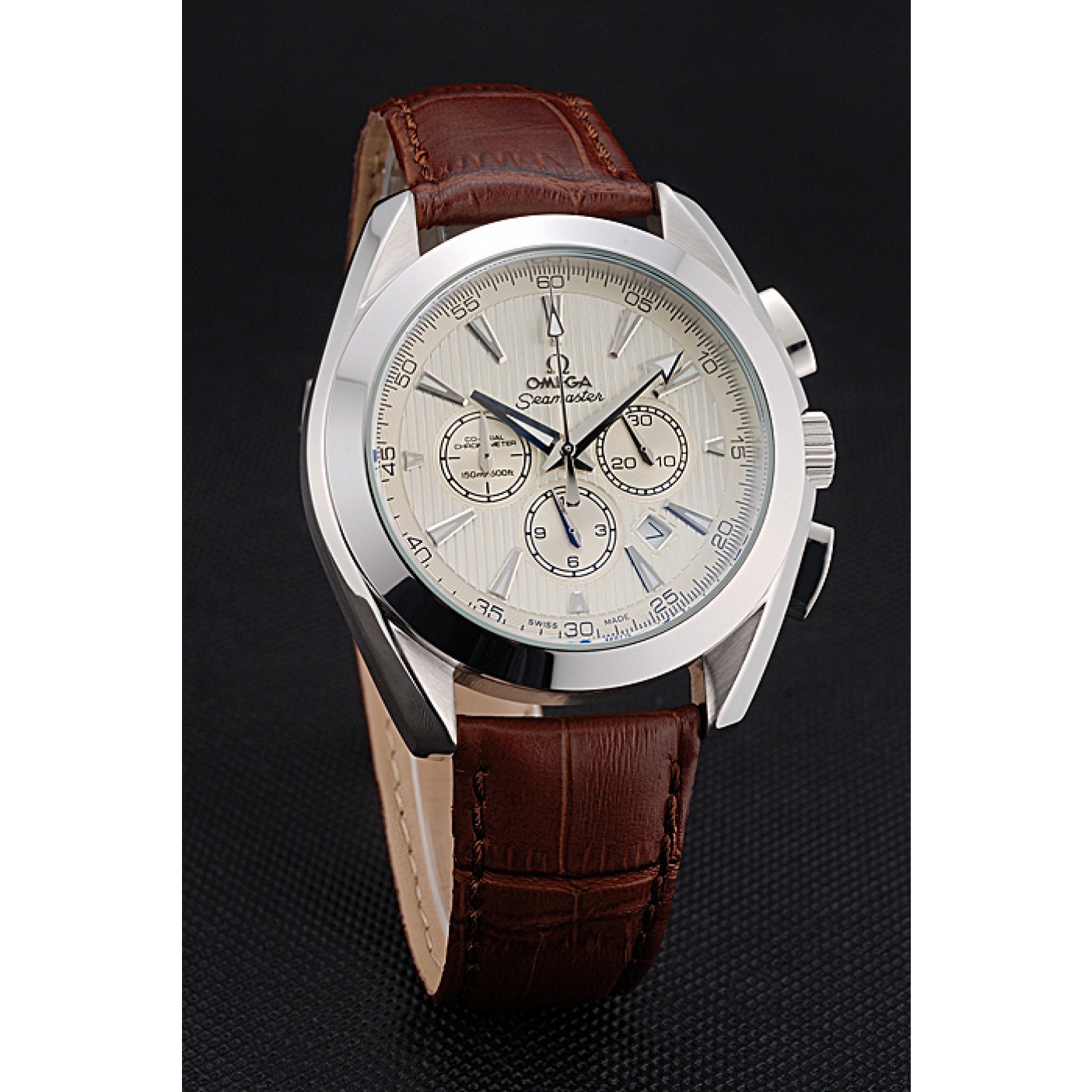 MiroTime Omega Seamaster Aqua Terra Chronograph Ivory Dial Brown Leather Bracelet 622529