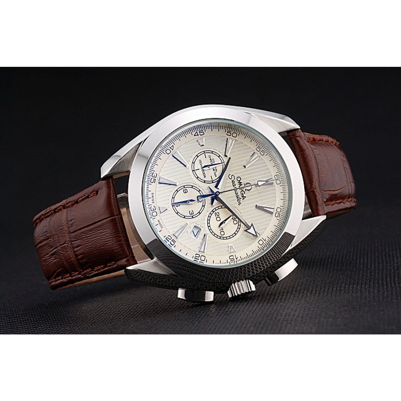 MiroTime Omega Seamaster Aqua Terra Chronograph Ivory Dial Brown Leather Bracelet 622529