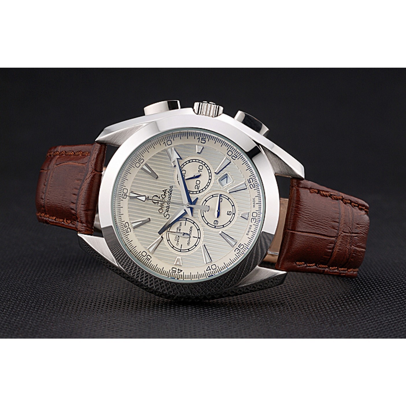 MiroTime Omega Seamaster Aqua Terra Chronograph Ivory Dial Brown Leather Bracelet 622529