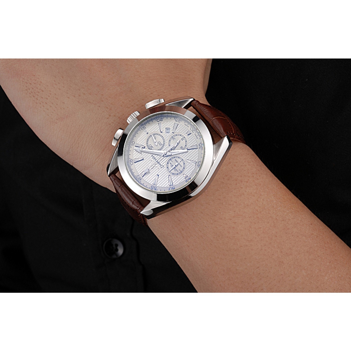 MiroTime Omega Seamaster Aqua Terra Chronograph Ivory Dial Brown Leather Bracelet 622529