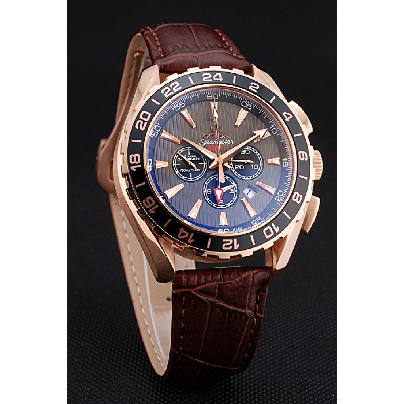 MiroTime Omega Seamaster Aqua Terra Chrono GMT Teak-Grey Dial Brown Leather Bracelet 622536
