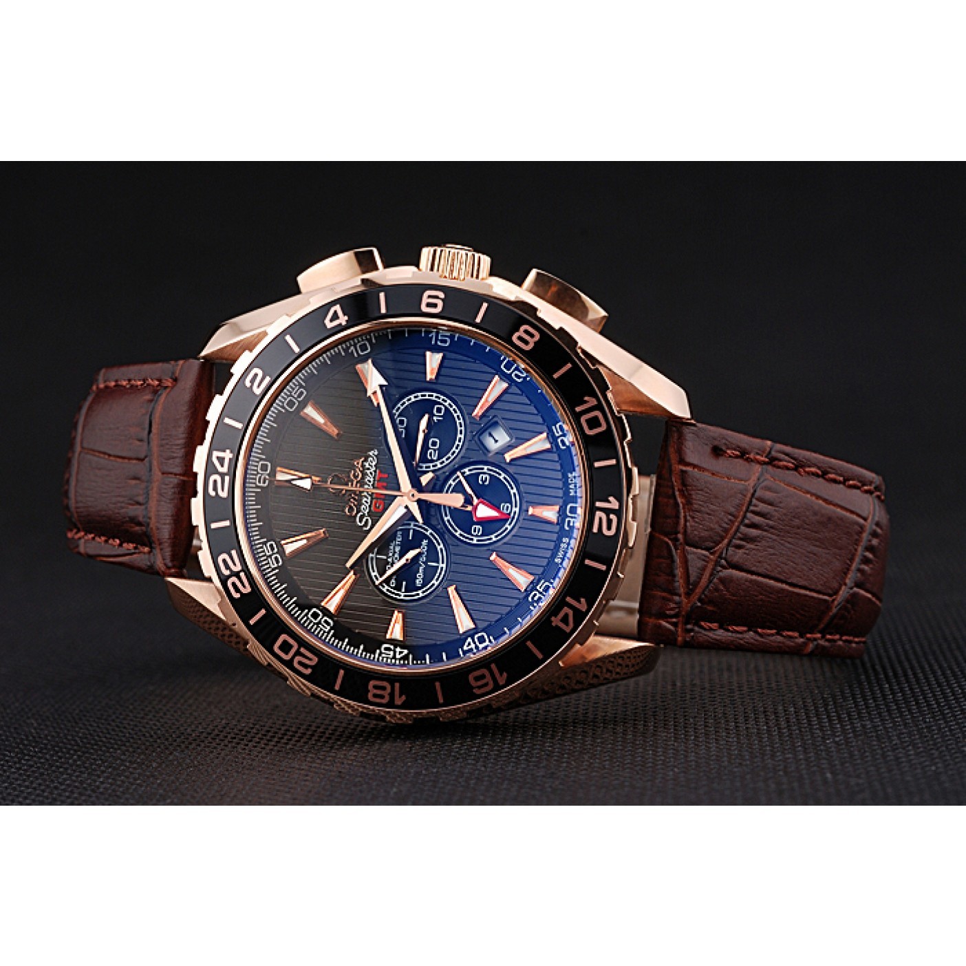 MiroTime Omega Seamaster Aqua Terra Chrono GMT Teak-Grey Dial Brown Leather Bracelet 622536