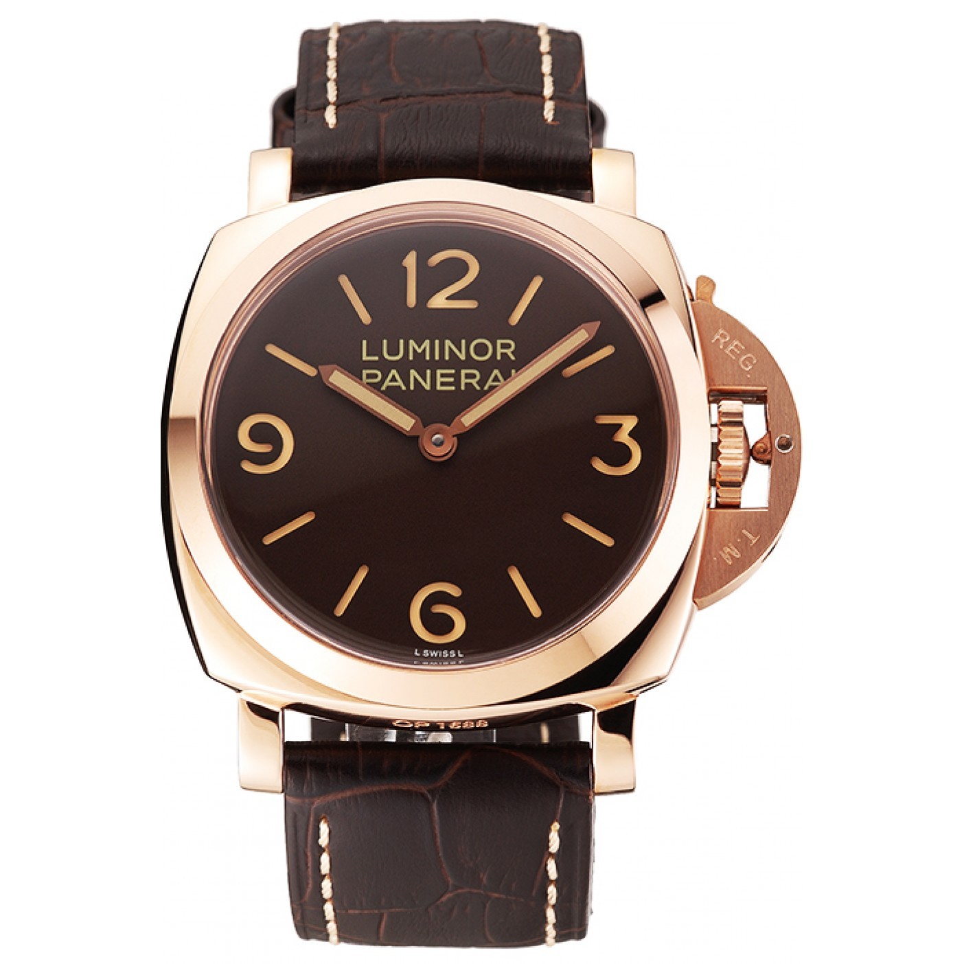 MiroTime Swiss Panerai Luminor Brown Dial Rose Gold Case Brown Leather Strap 1453841