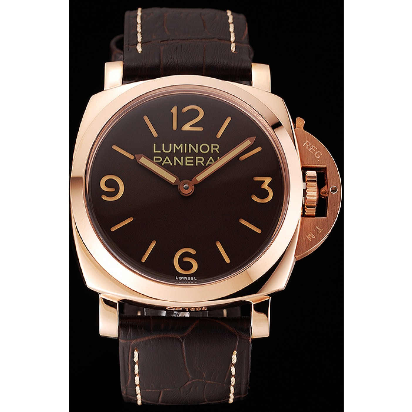 MiroTime Swiss Panerai Luminor Brown Dial Rose Gold Case Brown Leather Strap 1453841