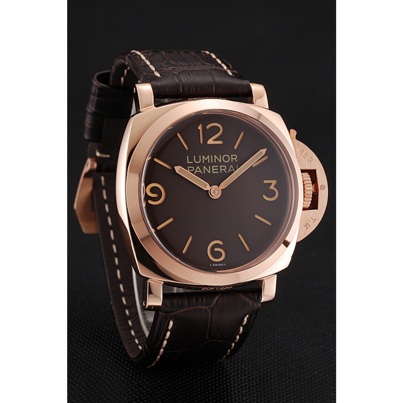 MiroTime Swiss Panerai Luminor Brown Dial Rose Gold Case Brown Leather Strap 1453841