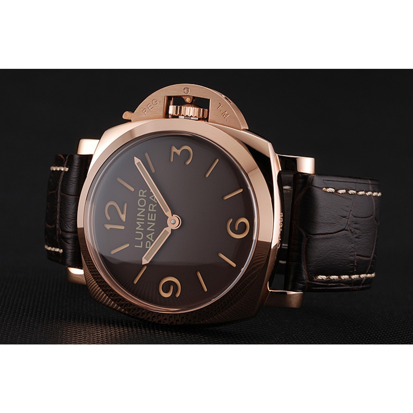 MiroTime Swiss Panerai Luminor Brown Dial Rose Gold Case Brown Leather Strap 1453841