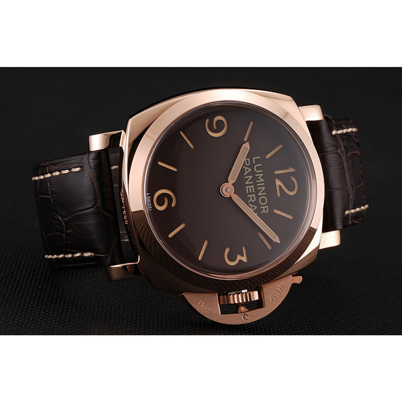 MiroTime Swiss Panerai Luminor Brown Dial Rose Gold Case Brown Leather Strap 1453841