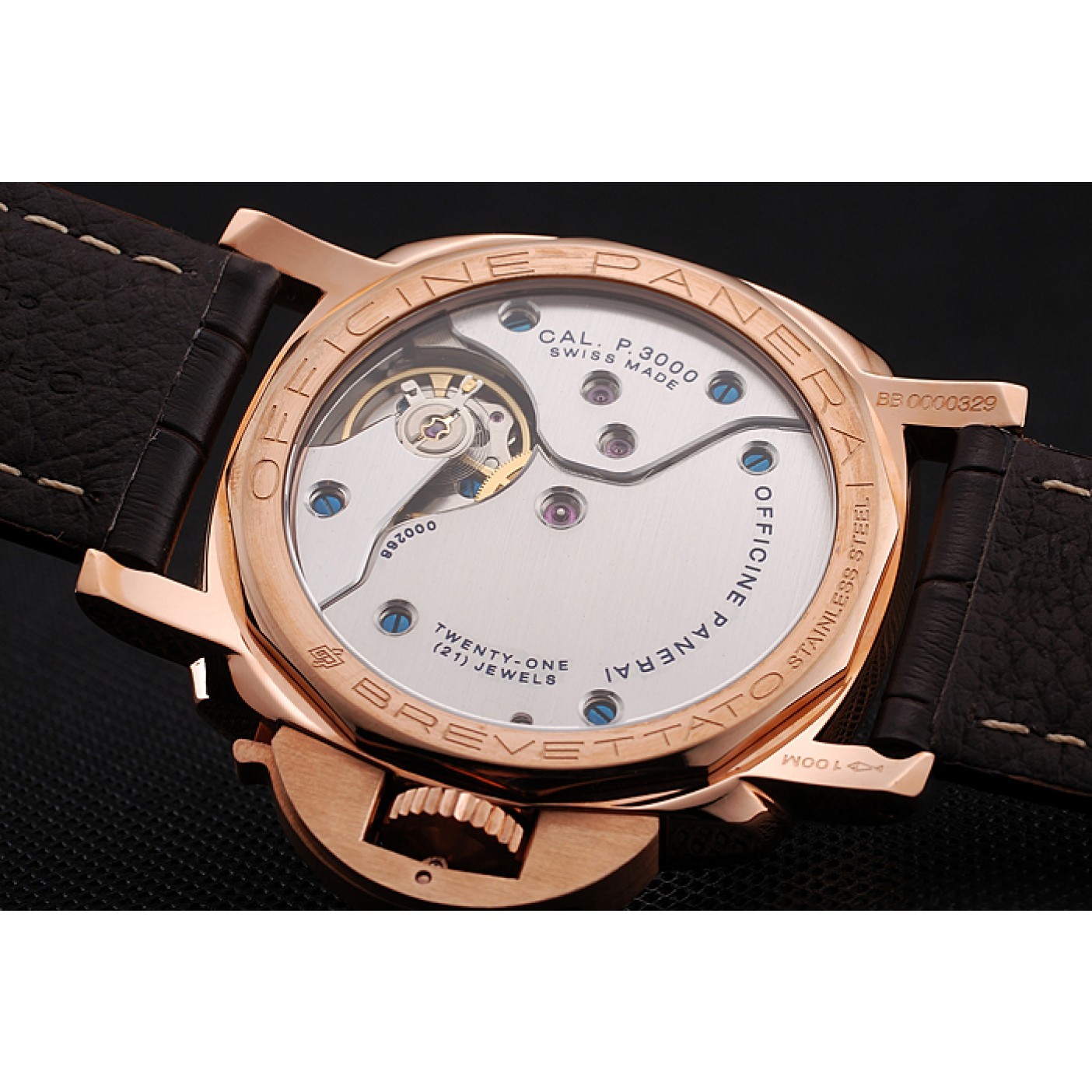 MiroTime Swiss Panerai Luminor Brown Dial Rose Gold Case Brown Leather Strap 1453841