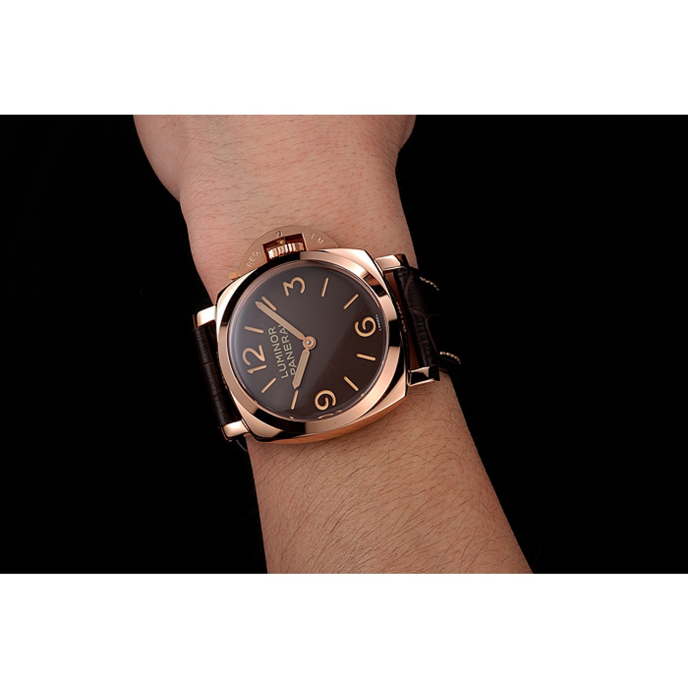 MiroTime Swiss Panerai Luminor Brown Dial Rose Gold Case Brown Leather Strap 1453841