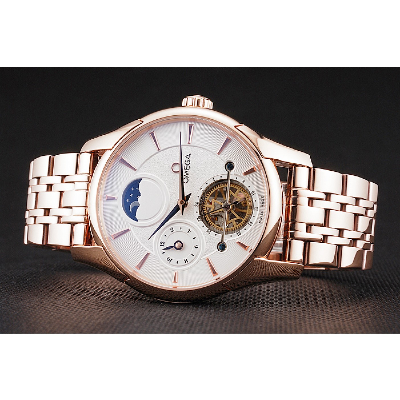 MiroTime Omega De Ville Moonphase Tourbillon White Dial Rose Gold Case And Bracelet