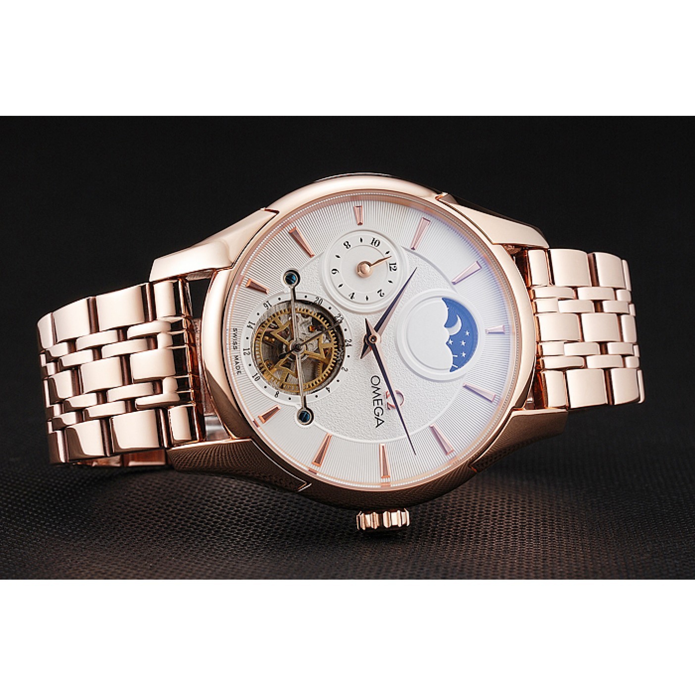 MiroTime Omega De Ville Moonphase Tourbillon White Dial Rose Gold Case And Bracelet